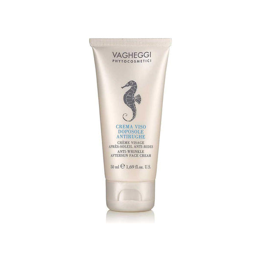 Anti-wrinkle Aftersun Face Cream in a 50ml tube, designed to nourish and calm skin after sun exposure.