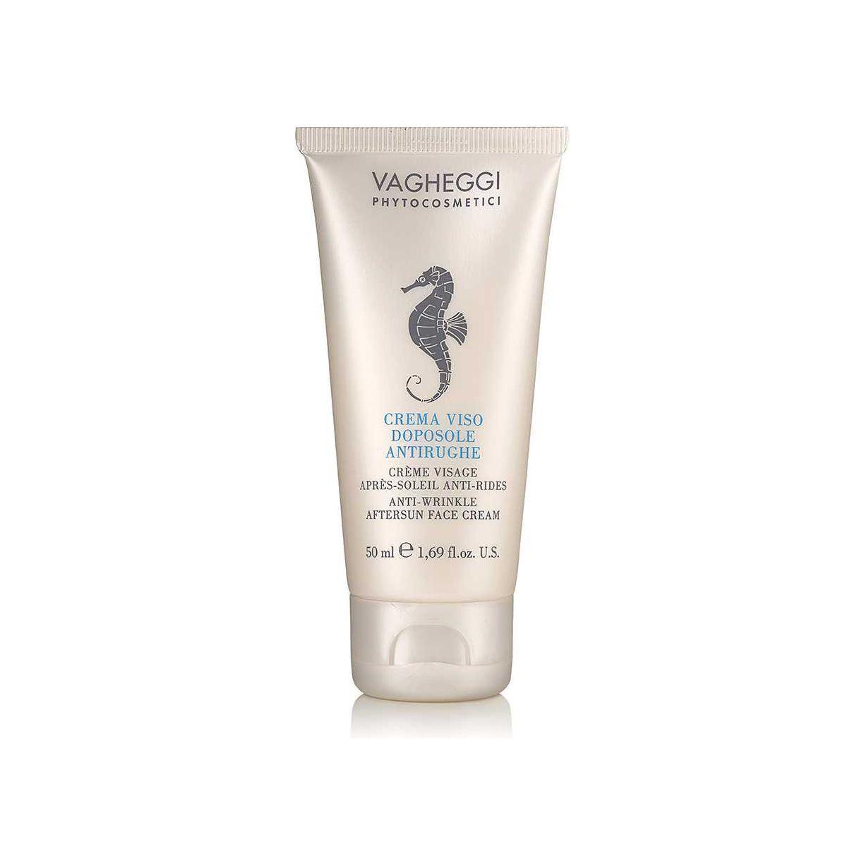 Anti-wrinkle Aftersun Face Cream in a 50ml tube, designed to nourish and calm skin after sun exposure.