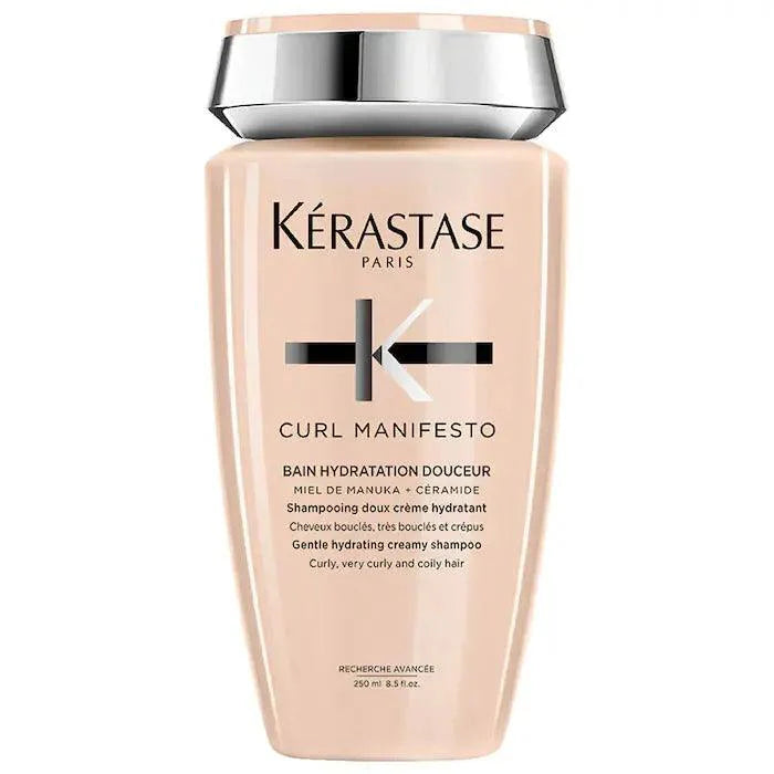 Kérastase Curl Manifesto Bain Hydration Douceur shampoo bottle for curly and coily hair, sulfate-free and hydrating.