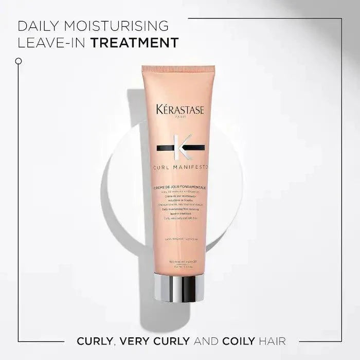 Curl Manifesto Crème De Jour Fondamentale Leave-In Cream for curly, coily hair, offering intense hydration and frizz control.
