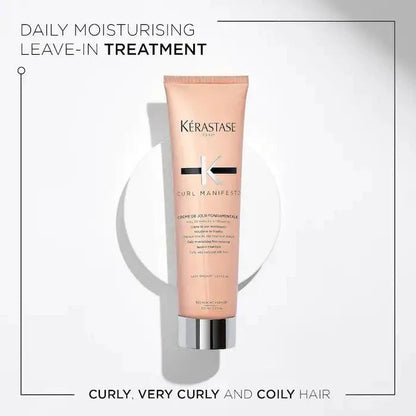 Curl Manifesto Crème De Jour Fondamentale Leave-In Cream for curly, coily hair, offering intense hydration and frizz control.