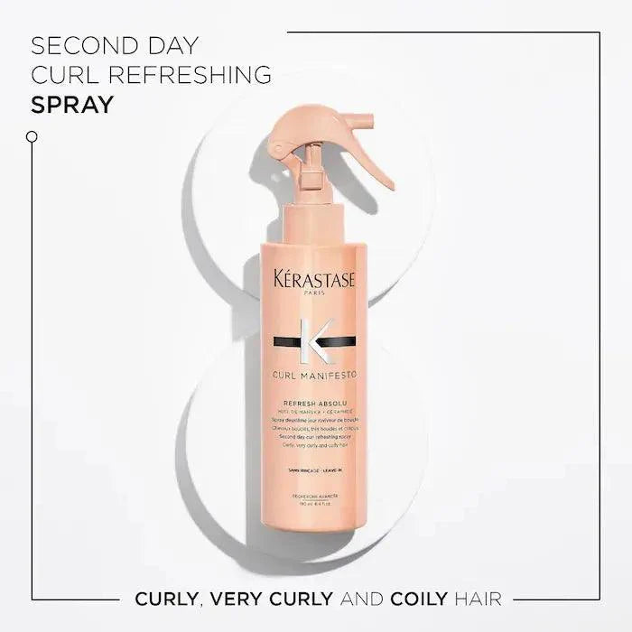 Curl Manifesto Refresh Absolu spray for refreshing and restyling curly hair, ideal for second-day curls.