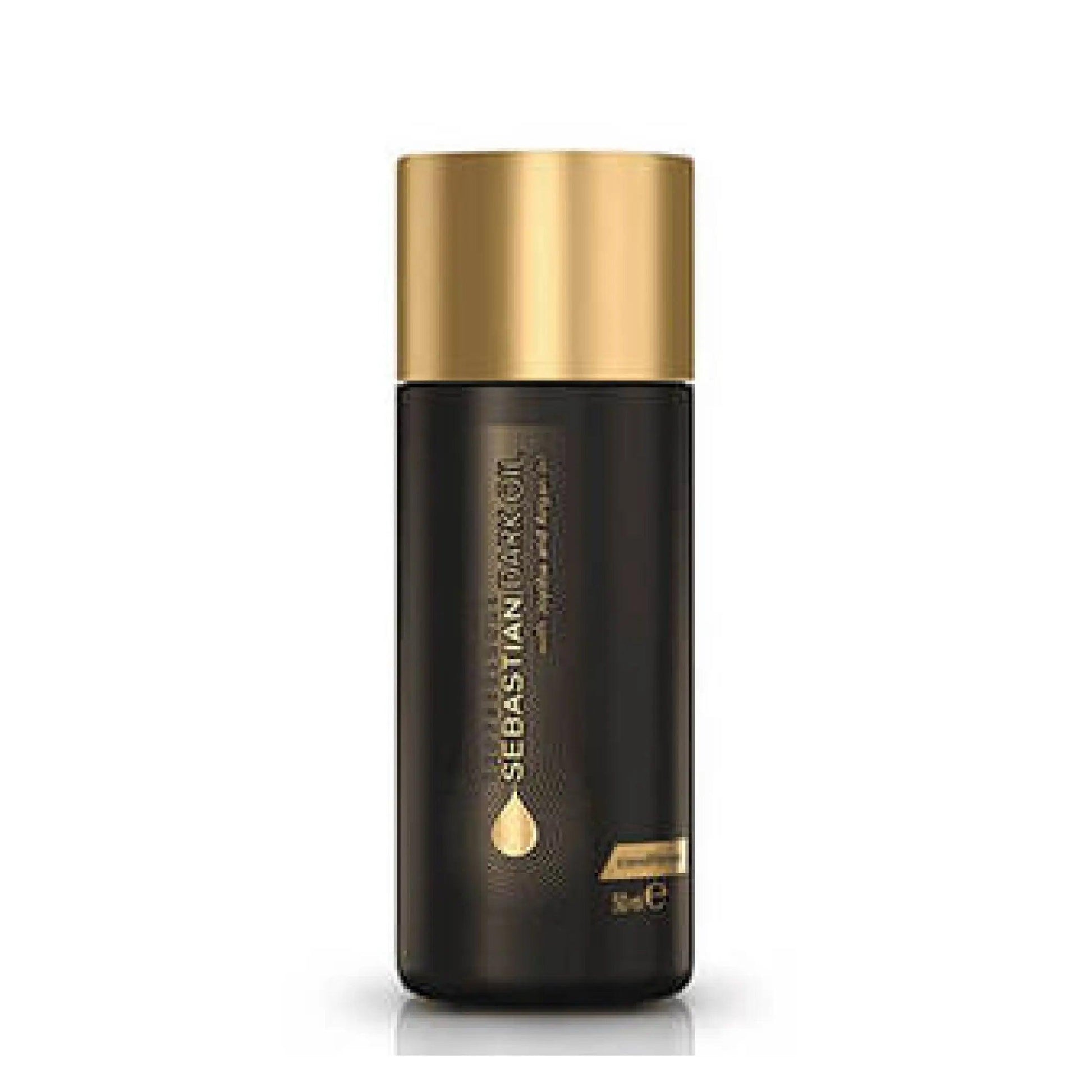 Sebastian Dark Oil Lightweight Conditioner in sleek black bottle with gold cap, designed to smooth and add body to hair.