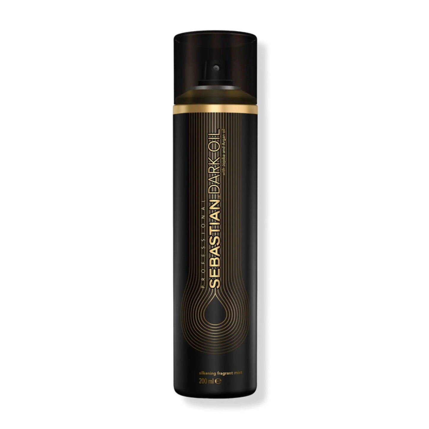 Sebastian Dark Oil Silkening Mist for shiny, smooth hair with a captivating fragrance in a sleek spray bottle.