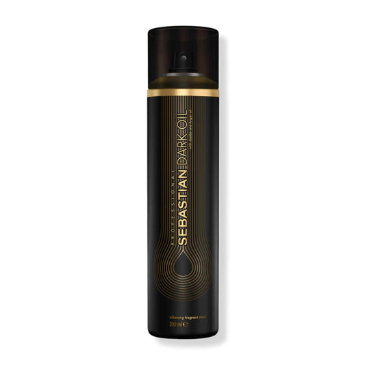 Sebastian Dark Oil Silkening Mist for shiny, smooth hair with a captivating fragrance in a sleek spray bottle.