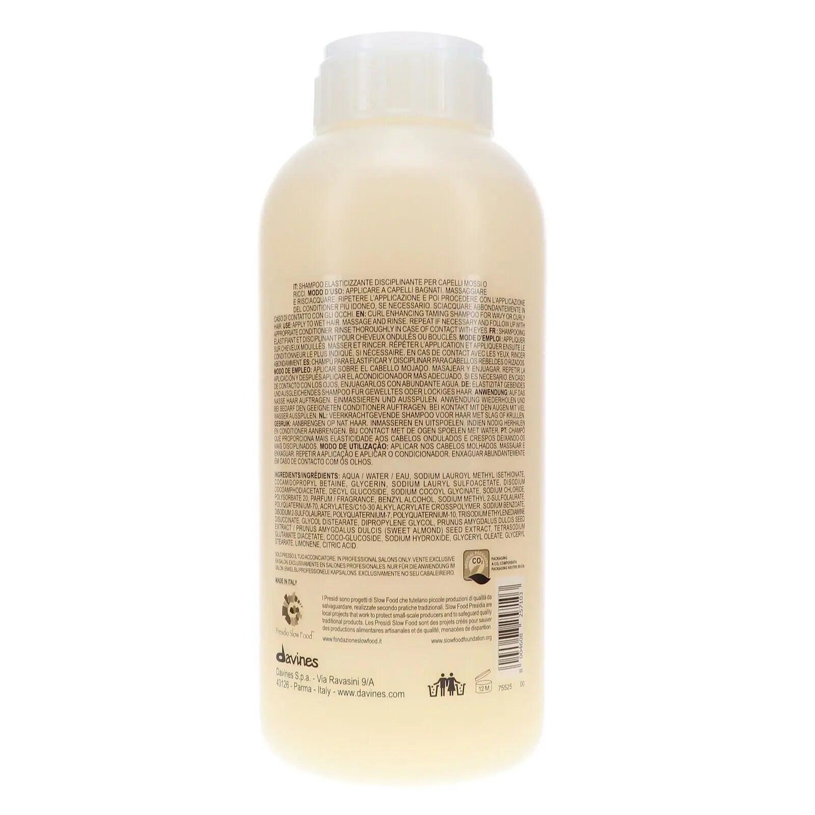 Davines Love Curl Pro Size Shampoo 1L bottle back view showcasing product details and ingredients.