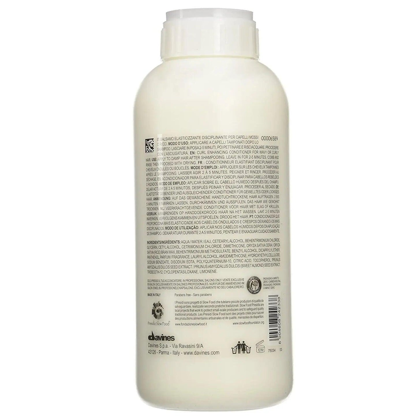 Back view of Davines Love Curl Pro Shampoo bottle, showcasing product details and ingredients for curly hair care.