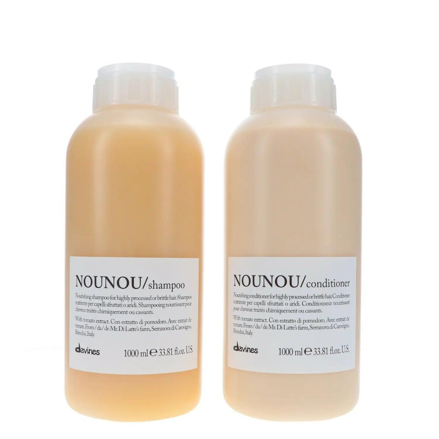 Davines Nounou Pro Size Shampoo and Conditioner 1L Duo for bleached and treated hair, providing deep nourishment and shine.