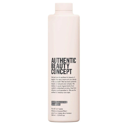 Authentic Beauty Concept Deep Cleansing Shampoo bottle, purifying cleanser for all hair types, vegan, cruelty-free, and gluten-free.