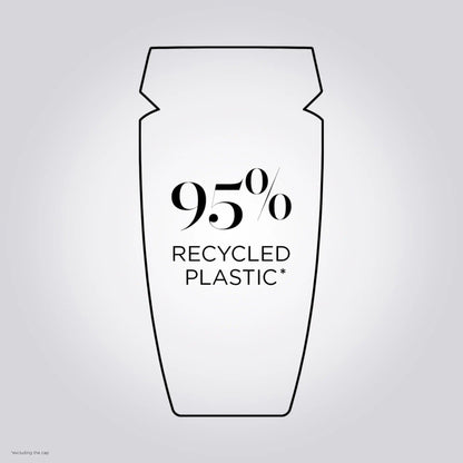 Bottle made from 95% recycled plastic, highlighting eco-friendly packaging.