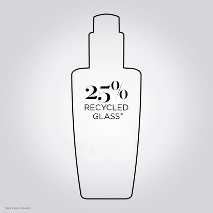 Bottle outline indicating 25% recycled glass material, emphasizing eco-friendly packaging.