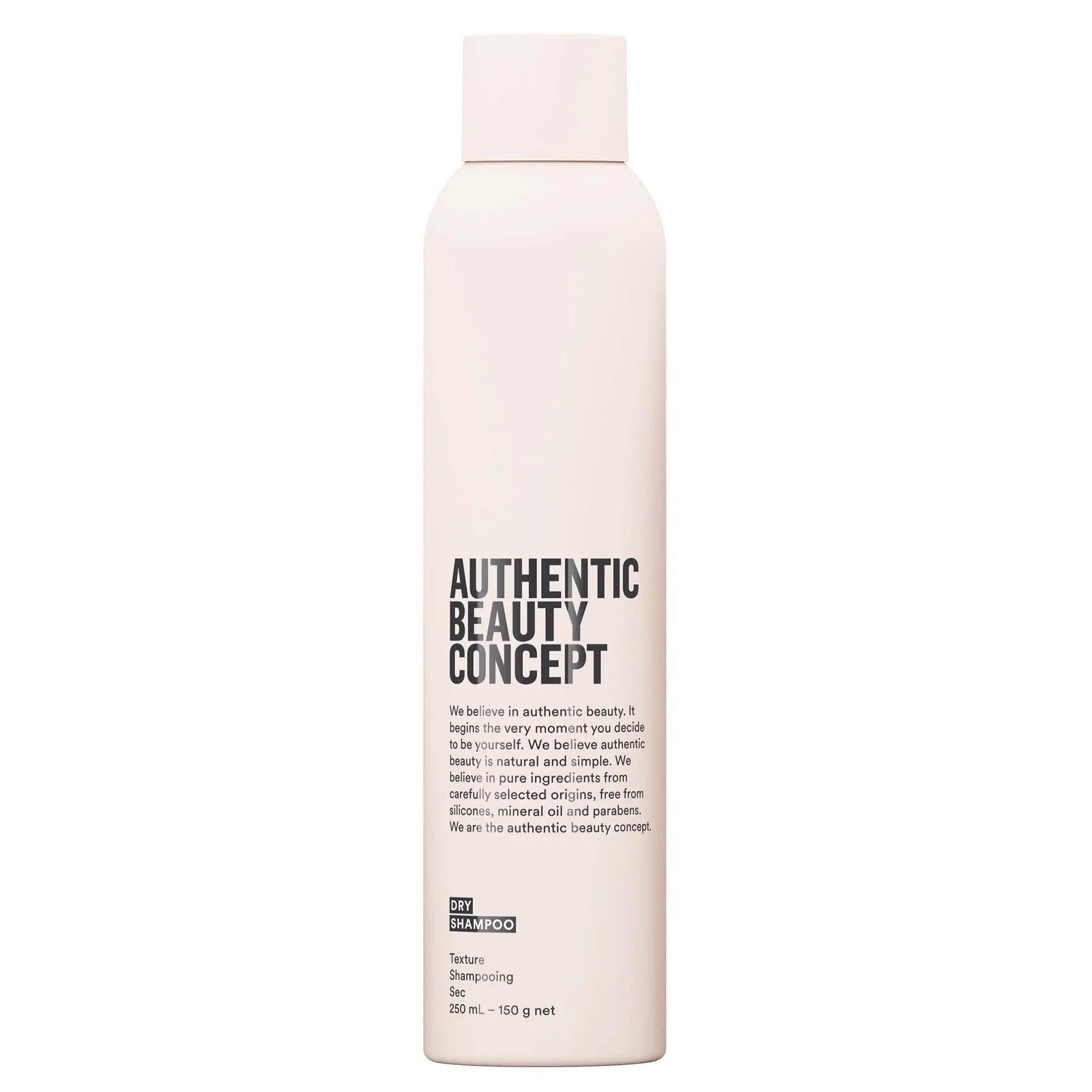 Authentic Beauty Concept Dry Shampoo bottle, lightweight formula, cruelty-free, vegan, refreshes and texturizes hair.