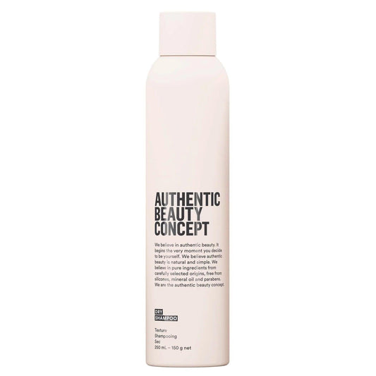Authentic Beauty Concept Dry Shampoo bottle, lightweight formula, cruelty-free, vegan, refreshes and texturizes hair.