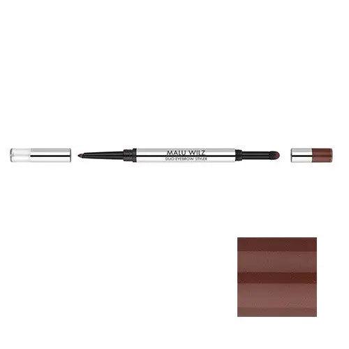 Malu Wilz Duo Eyebrow Powder-Pencil showcasing the product and color swatches for natural-looking brows.