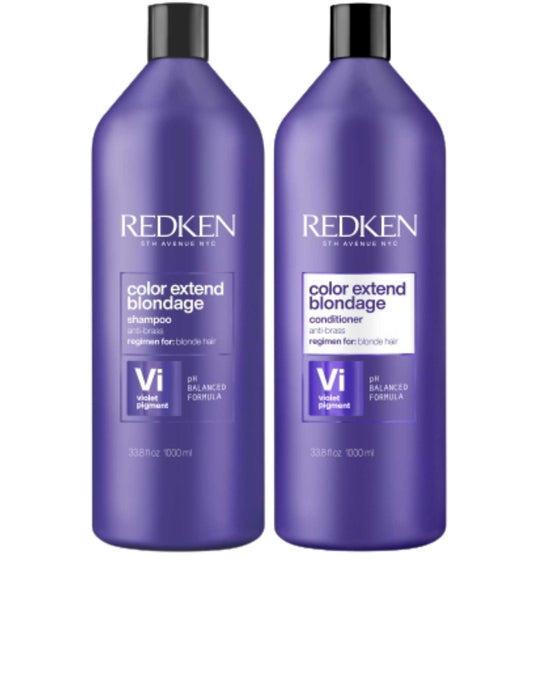 Redken Color Extend Blondage Duo Liters shampoo and conditioner for blonde and color-treated hair.