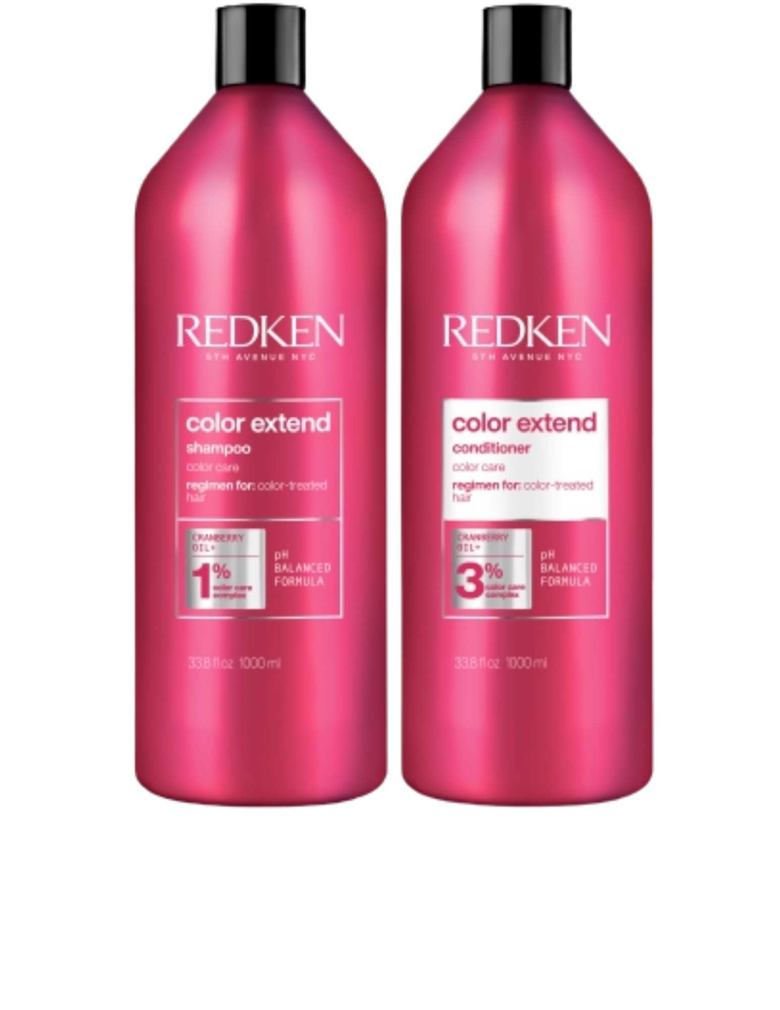 Redken Duo Liters Color Extend Shampoo and Conditioner set for color-treated hair, 338ml each, professional hair care.