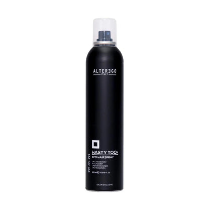 Eco hairspray bottle by Alter Ego, designed for volume, curl definition, and easy manageability for fine hair.