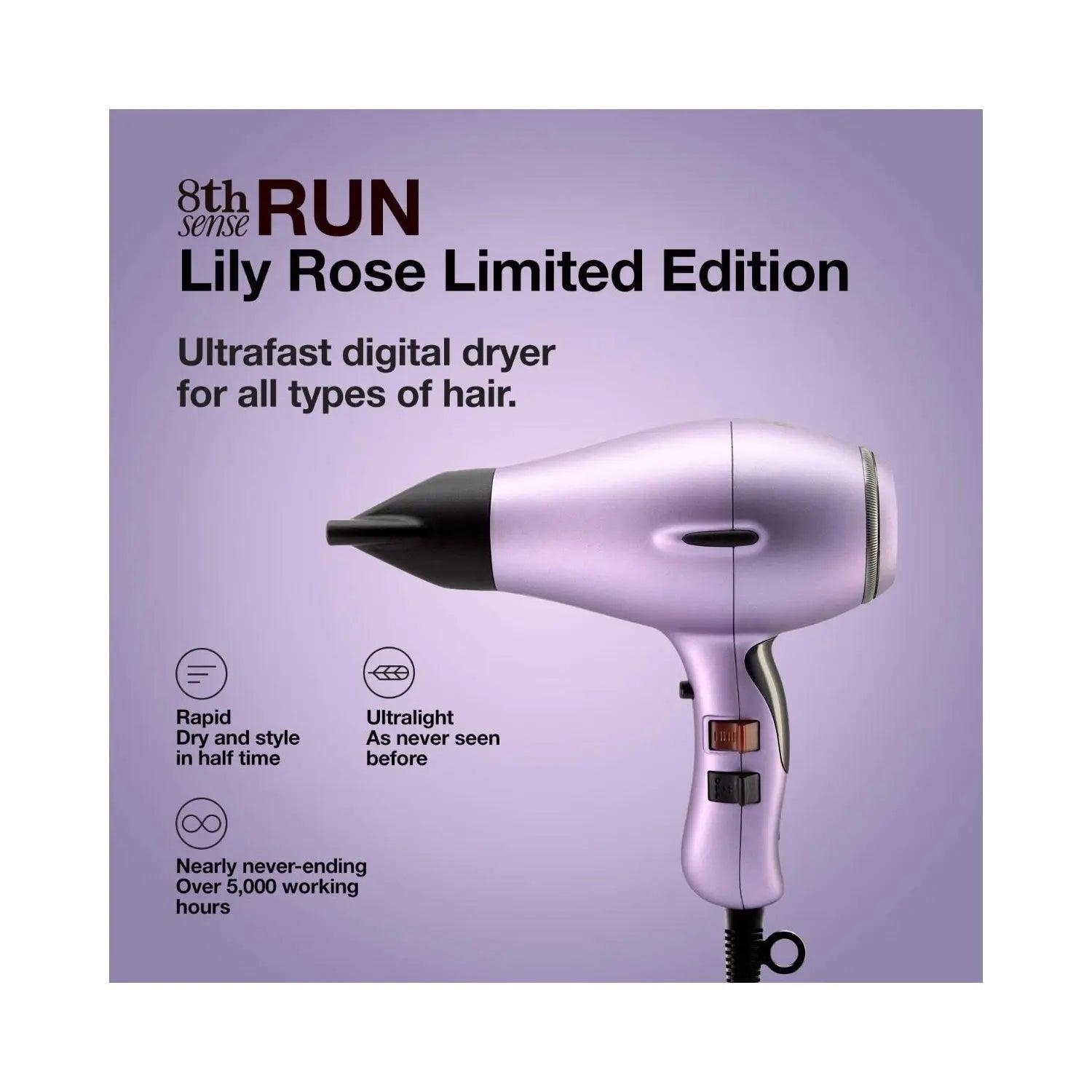 Elchim 8th Sense RUN Lily Rose Limited Edition hair dryer, ultrafast digital technology for all hair types, lightweight and powerful.