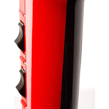 Close-up of the Elchim Classic 2001 Hair Dryer’s controls, showcasing its sleek red and black design.