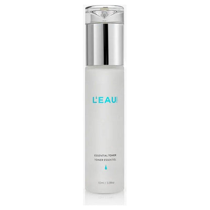 L'Eau Essential Toner bottle for firming skin, minimizing pores, and combating aging signs with Snow Algae and Allantoin.