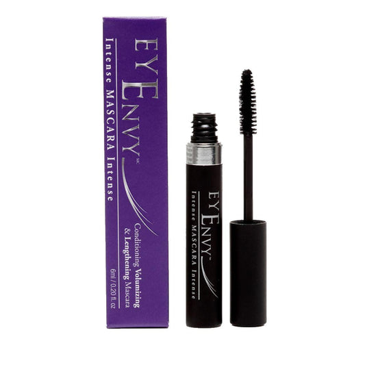 EyEnvy Intense Mascara packaging and brush showcasing its conditioning, volumizing, and lengthening formula.