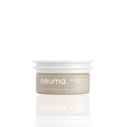 Neuma Neu Styling Fiber product jar, 50g, designed for strong hold, texture, and matte finish with lavender aroma.