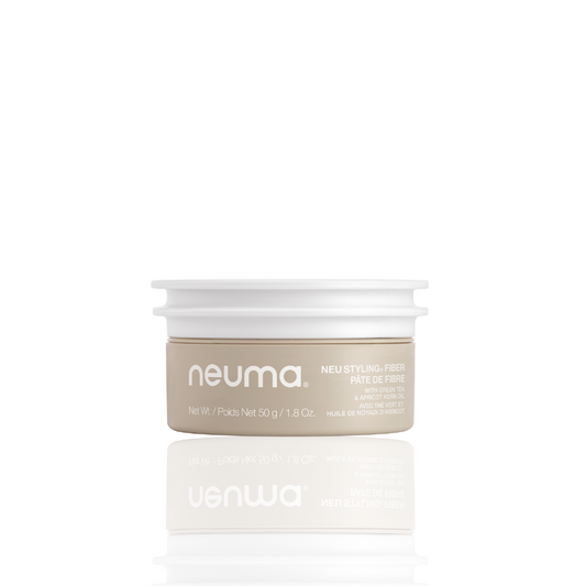 Neuma Neu Styling Fiber product jar, 50g, designed for strong hold, texture, and matte finish with lavender aroma.