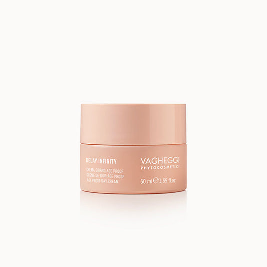 Delay Infinity Age Proof Day Cream jar by Vagheggi, featuring nourishing ingredients for youthful skin.