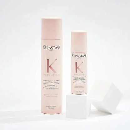 Kérastase Fresh Affair Dry Shampoo bottles on white background for refreshing hair between washes.