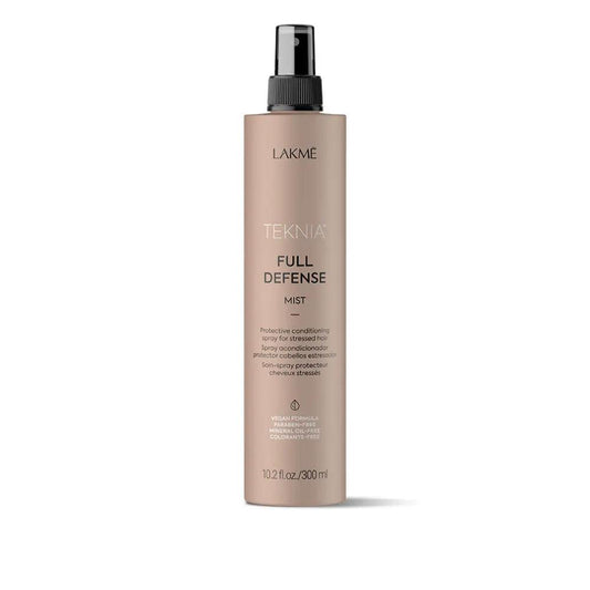 Lakmé Teknia Full Defense Mist for protection against pollution and UV rays, with eucalyptus scent and natural shine.