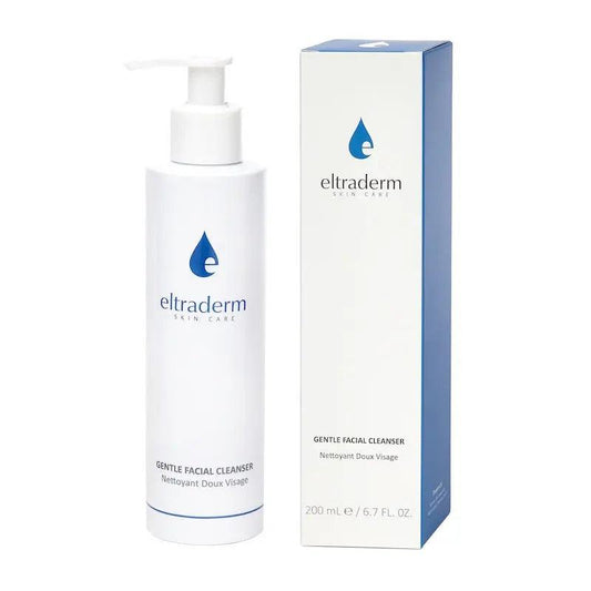 Gentle Facial Cleanser bottle and box by Eltraderm, suitable for all skin types, 200 mL, infused with Chamomile.