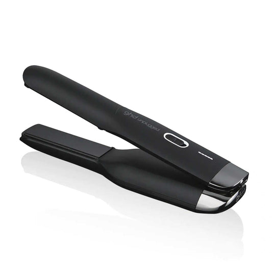 Ghd cordless hair straightener in sleek black design, perfect for on-the-go styling and touch-ups anytime, anywhere.