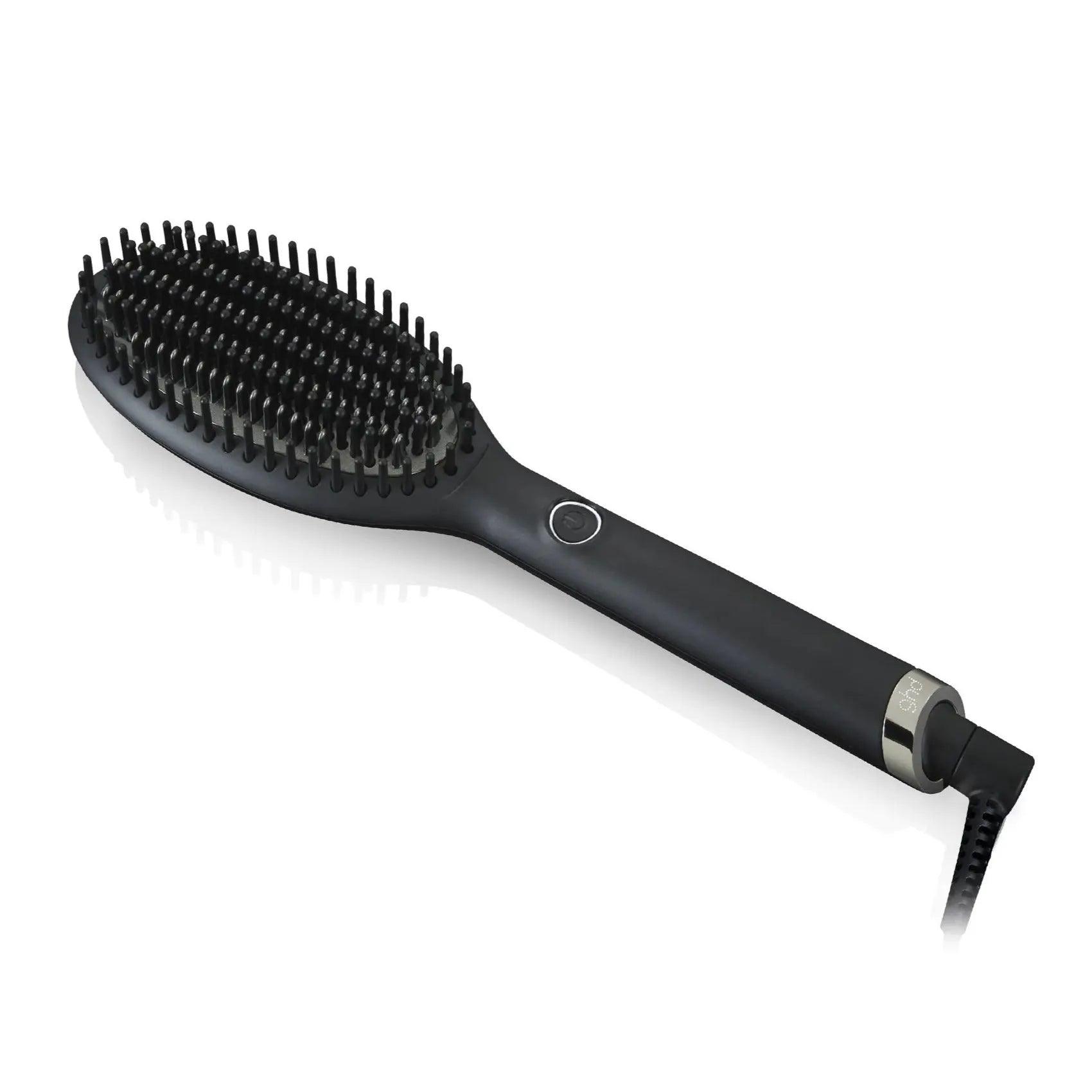 Ghd Glide smoothing hot brush featuring ceramic technology and ionizer for frizz-free, healthy hair styling.