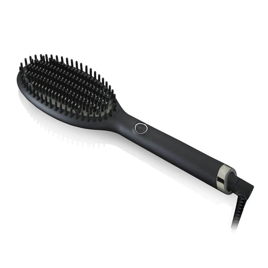 Ghd Glide smoothing hot brush featuring ceramic technology and ionizer for frizz-free, healthy hair styling.