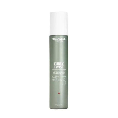 Goldwell Curly Twist Twist Around Curl Styling Spray bottle for enhancing and protecting curls.