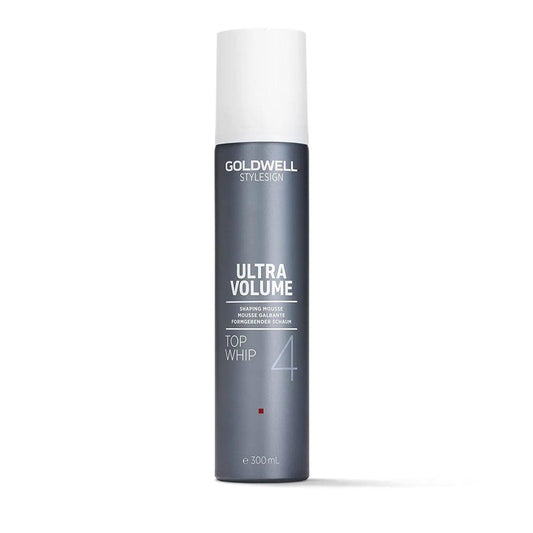 Goldwell Stylesign Ultra Volume Top Whip Shaping Mousse for strong hold and light conditioning, 300ml can.