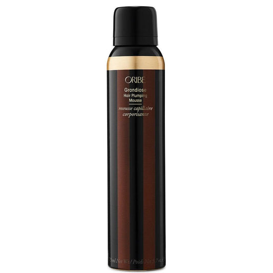 Oribe Grandiose Hair Plumping Mousse bottle for volumizing and thickening hair, premium hair care product.