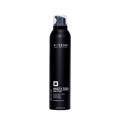 AlterEgo Grip It On Mousse for curls, adds volume and manages fine hair, conditions and hydrates for healthy elasticity.