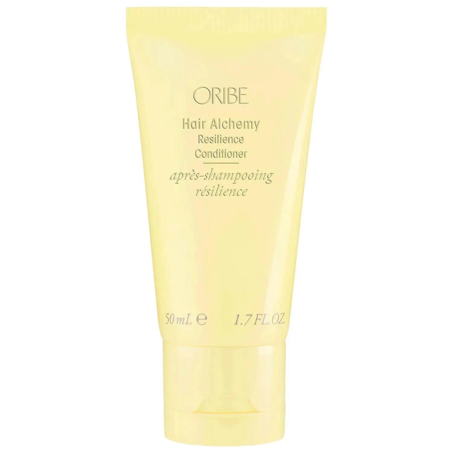 Hair Alchemy Resilience Conditioner in a yellow tube, 50ml, promoting strength and moisture for healthy hair.
