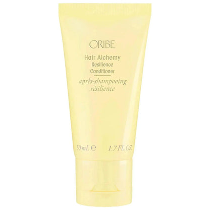 Hair Alchemy Resilience Conditioner in a yellow tube, 50ml, promoting strength and moisture for healthy hair.