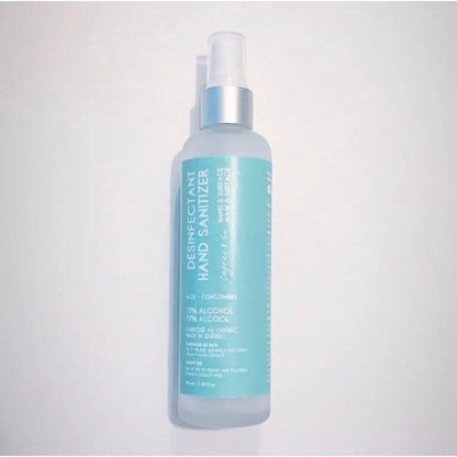 Hand sanitizer spray with aloe and cucumber scent, 3.38 fl oz, 70% alcohol for effective germ removal.