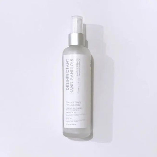 Natural hand sanitizer spray bottle, 3.38 fl oz, 72% alcohol, effective for hands and surfaces, Health Canada approved.