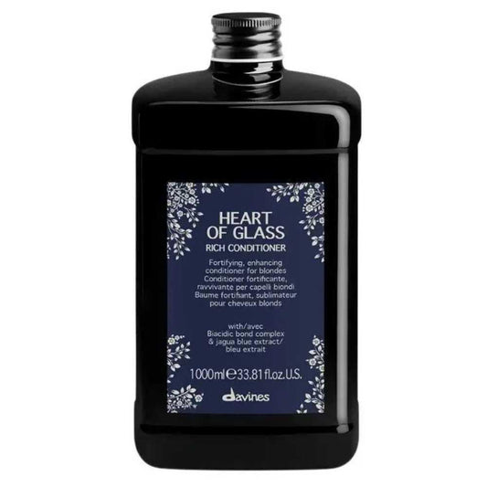 Heart of Glass Rich Conditioner by Davines, 1000ml bottle for bleached and damaged hair hydration and nourishment.