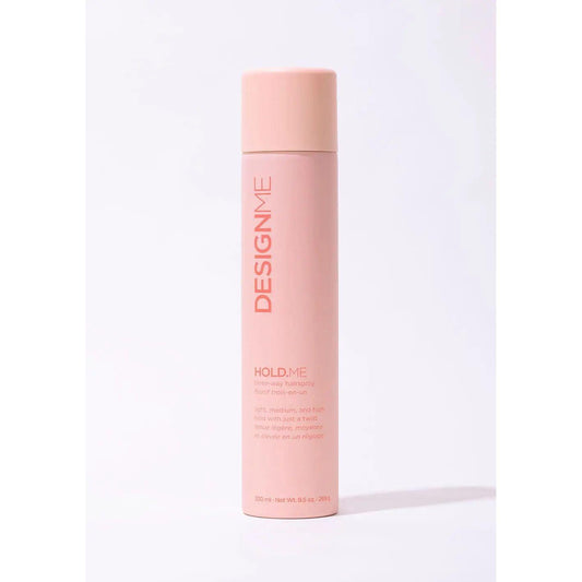Design.Me Hold Me hairspray bottle for strong hold, volume, and shine.
