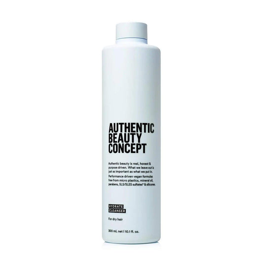 Authentic Beauty Concept Hydrate Cleanser bottle for dry hair, cruelty-free and vegan-friendly hair care product.