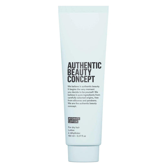 Authentic Beauty Concept Hydrate Lotion for dry hair, lightweight formula, cruelty-free and vegan, protects from blow-dry damage.