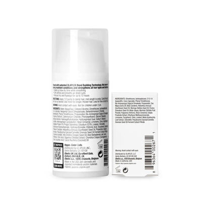 Back view of OLAPLEX No.6 Bond Smoother and No.7 Styling Oil packaging with ingredient information.