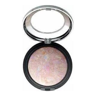 Illuminating Finishing Powder in a sleek compact, showcasing a finely milled, iridescent pink powder for a luminous glow.