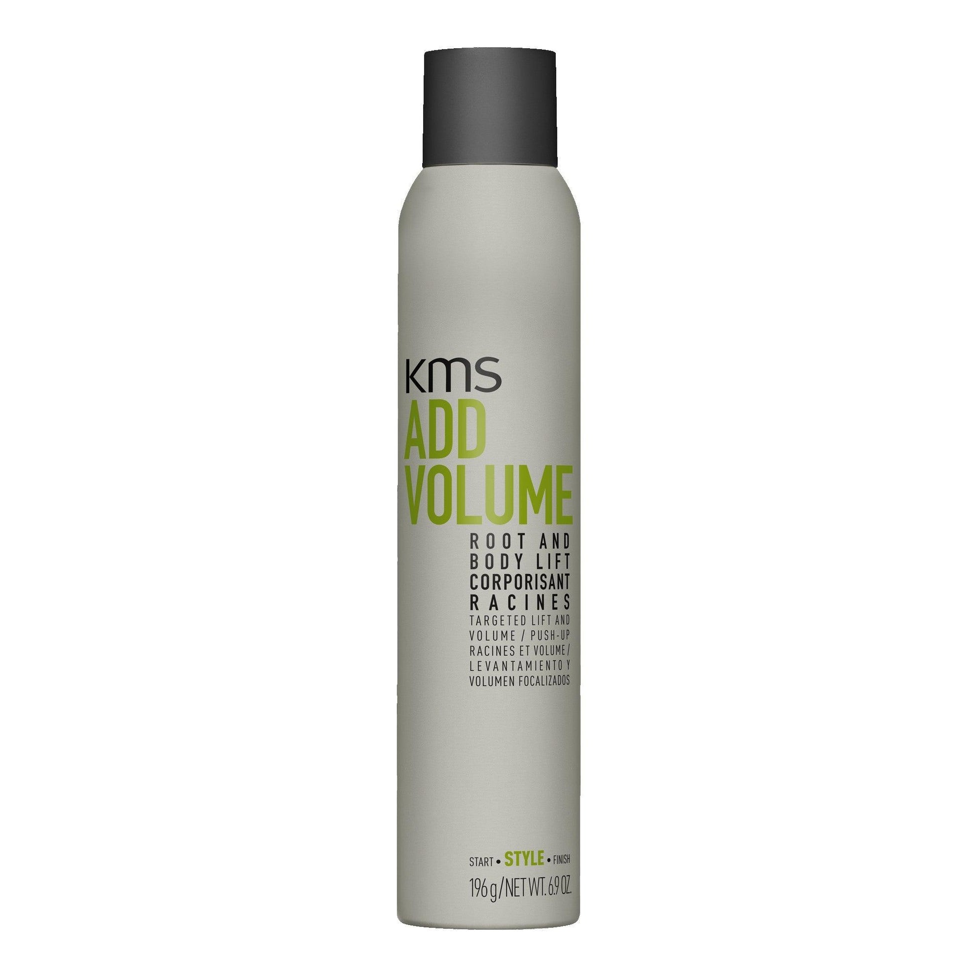 KMS Addvolume Root and Body Lift spray bottle for fine to medium hair, 200ml, designed for root lifting and volume enhancement.