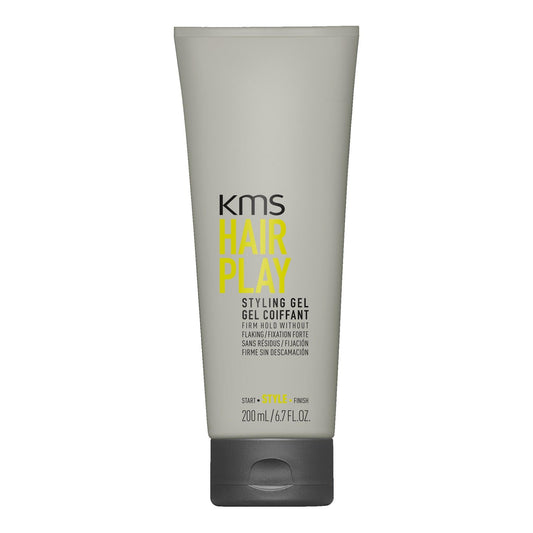 KMS Hairplay Styling Gel 200ml tube for glossy shine and long-lasting hold without flaking or build-up.